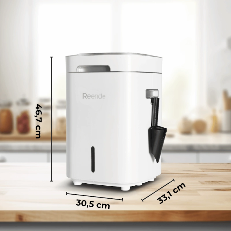 Reencle Prime kućni komposter kompaktnih je dimenzija i savršeno se uklapa u svaku kuhinju