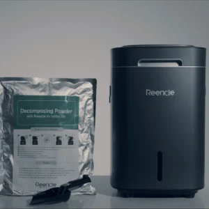 Sivi Reencle Prime električni komposter – uz njega dolazi starter paket i lopatica za vađenje komposta